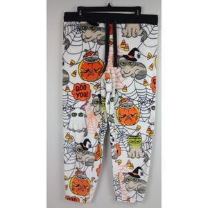 Grumpy Cat Women's L 12-14 White Halloween Fuzzy Fleece Drawstring Pants